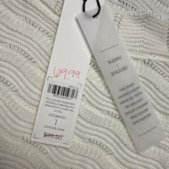 Chico’s Women’s Size 1 (Medium) Cream Textured Pullover Sweater – 3/4 Bell Sleev - Picture 3 of 11